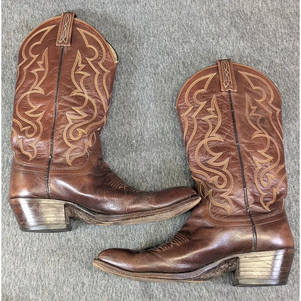 Vintage Dan Post 6851 Mens Brown Leather Cowboy Boots 8.5 D 80s-90s